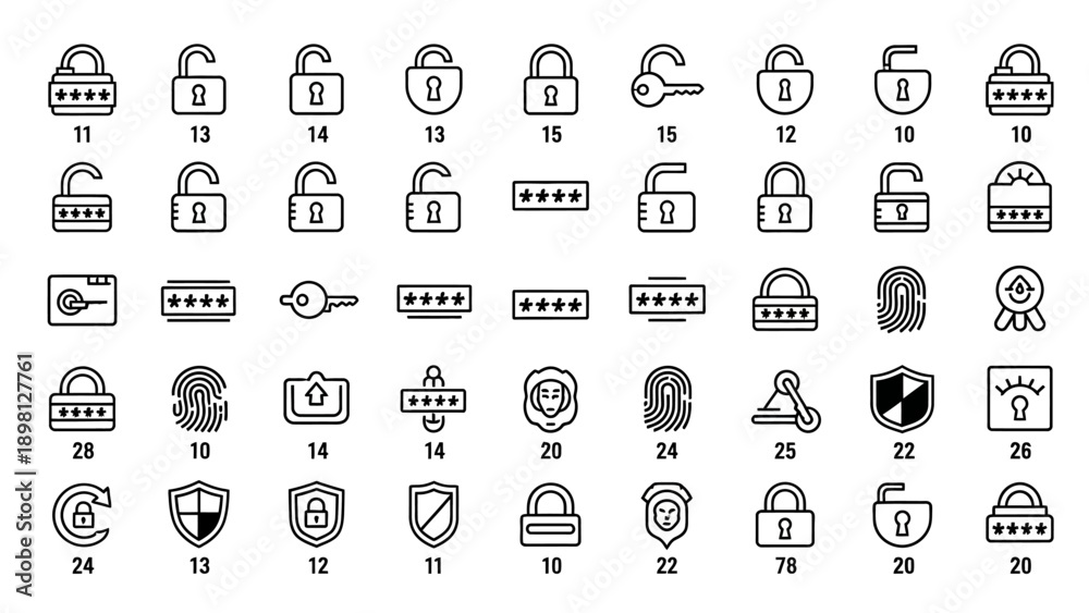 Obraz premium Collection of Various Lock Security Icons.
