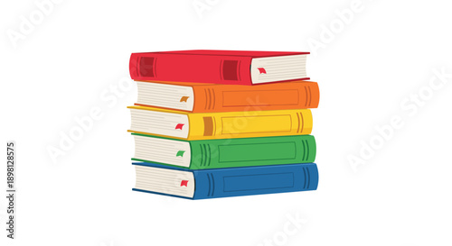 Stack of Five Colorful Hardcover Books Isolated on a White Background Vibrant Graphic for Education Learning and Library Concepts Illustration