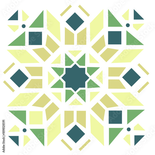 Valokuva A geometric pattern illustration features various shapes and green hues in symmetry