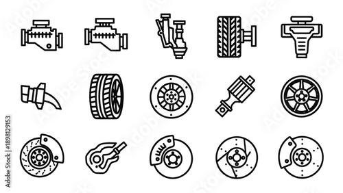 Collection of various mechanical parts icons.