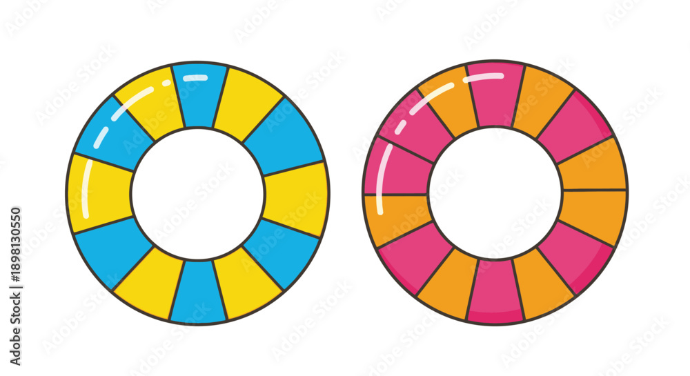 Obraz premium Two colorful inflatable swim rings isolated on a white background