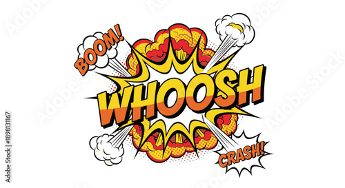 Comic book explosion effect with whoosh text