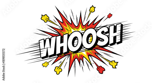 Comic book explosion effect with whoosh text