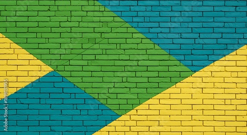 Wallpaper Mural Colorful geometric pattern on a brick wall with yellow green and blue sections Torontodigital.ca