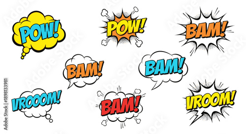 Comic book speech bubbles with action words
