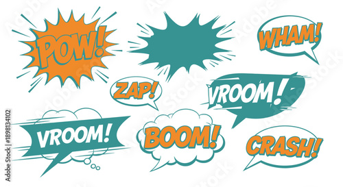 comic book speech bubbles with sound effects