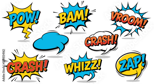 Comic book speech bubbles with action words