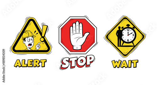 alert stop wait road signs