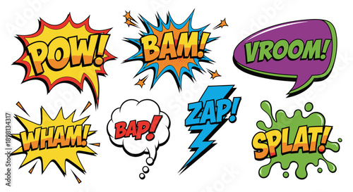 colorful comic book sound effects
