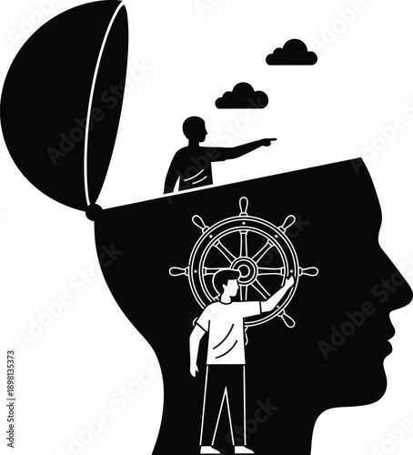 Conceptual illustration of a person navigating thoughts and emotions