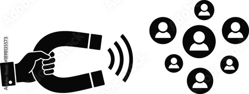 Hand holding magnet attracting people icons