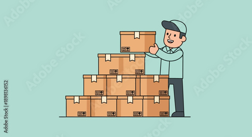 Smiling delivery man stacking boxes for shipment in a logistics operation