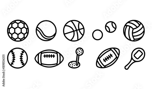 Minimal Sports Ball Line Icons Bold Outline Vector Symbols Pack