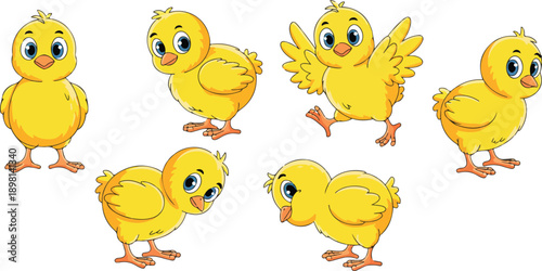 Cute Baby Chick Emotion Line Art Character Set  Happy, Shy, Sleepy & Funny Bird Faces
