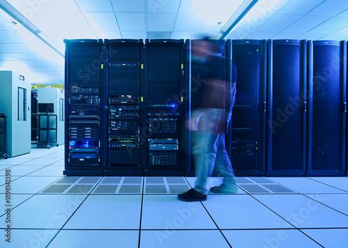 Man walking in data center