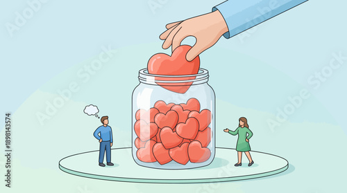 Hand Placing Heart into Donation Jar: Concept of Charity, Philanthropy, Community Giving, and Emotional Investment