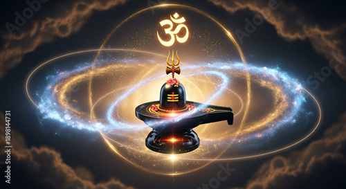 Shivling maha shivaratri cosmic energy with om symbol galaxy aura sacred shiva worship spiritual devotion hindu festival meditation culture background