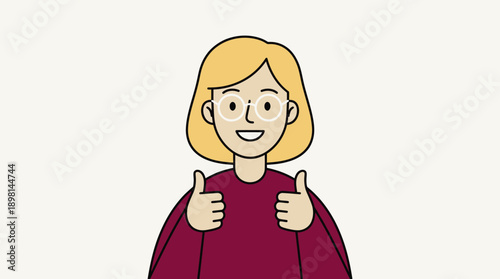 Happy Woman with Blonde Hair and Glasses Giving Thumbs Up. Illustration of Positive Feedback, Approval, and Excellent Service.