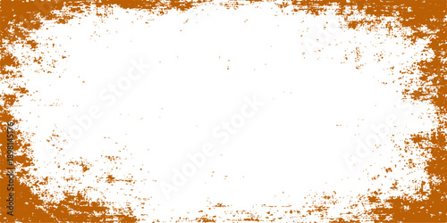 Abstract grunge orange backdrop featuring a watercolor paint splash pattern with ink splatters and a dirty paper texture design framed by a green liquid border illustration