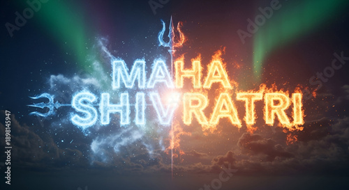 Shiva maha shivaratri glowing typography with fire and ice energy divine hindu festival background spiritual devotion culture celebration design