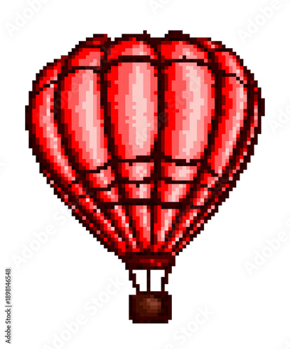 A pixel flying red hot air balloon.
