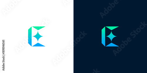 Modern and abstract letter E logo design, featuring a geometric star element within its structure, suitable for innovative branding and digital business concepts