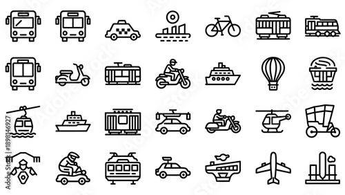 Collection of Various Transportation Icons and Symbols.