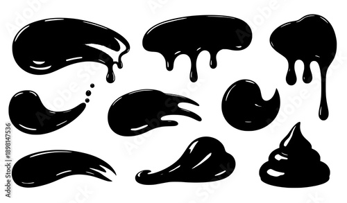 Red liquid drips and smears realistic vector illustration isolated on transparent background