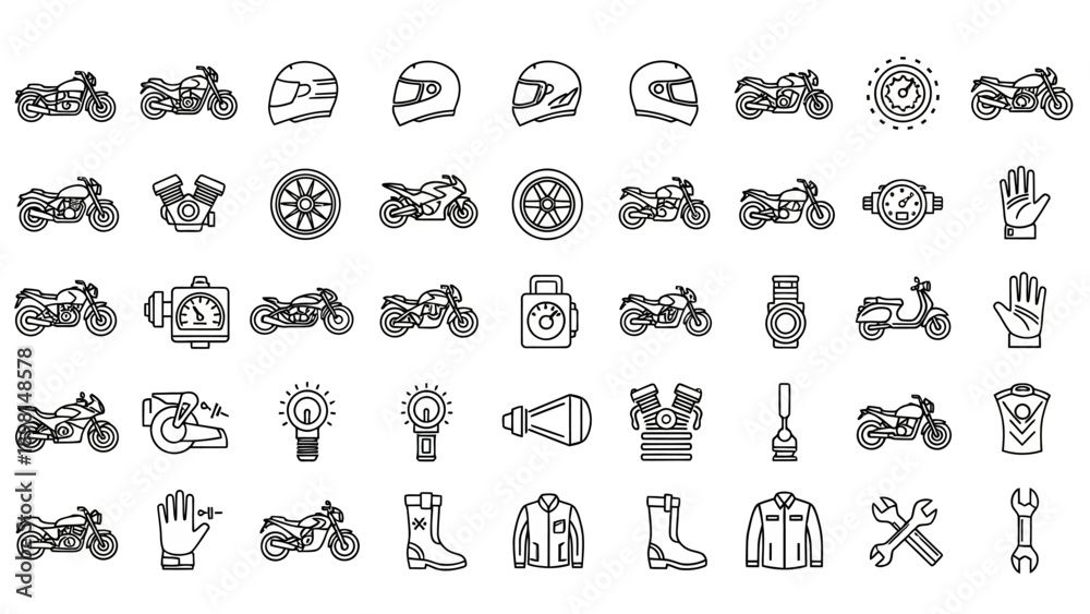 Obraz premium Collection of Various Motorbike Icons and Symbols.