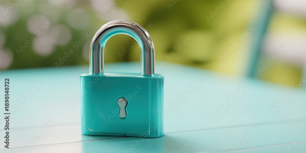 Fototapeta premium The Padlock Symbolizing Modern Security And Privacy On A Bright Teal Background
