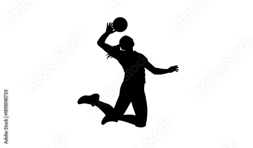 Female Volleyball Player Spiking Ball Silhouette Vector Action Pose