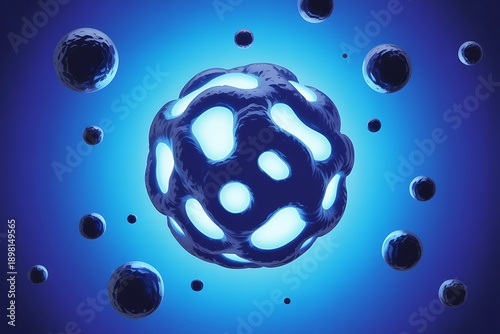 Abstract microscopic view of a complex biological cell structure