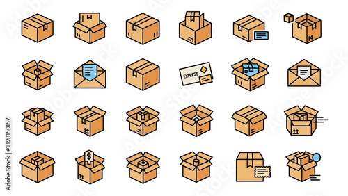 Collection of Various Open and Closed Cardboard Boxes.