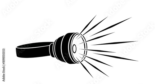 Black and white vector illustration of a shining flashlight.