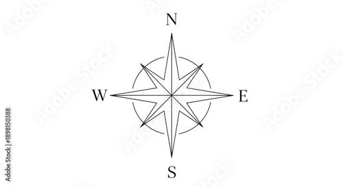 Simple Compass Rose Navigational Symbol for Direction and Orientation.