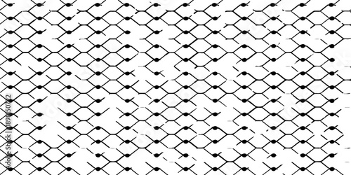 Seamless black metal wire chain link fence pattern featuring a steel mesh grid texture for a secure barrier design and vector illustration wallpaper