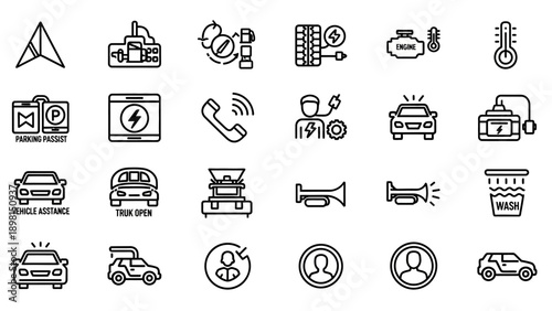 Collection of Various Vehicle Icons and Symbols.