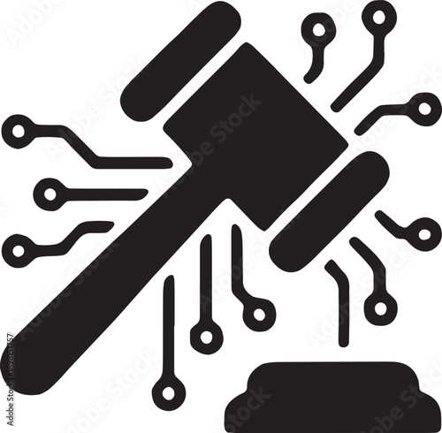 Digital Law and Cyber Justice Gavel Vector Icon