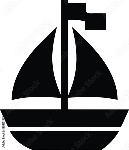 sailboat with flag on mast silhouette vector illustration on transparent background