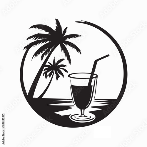 Beach Drinks  Logo Vector. Summer cocktails on beach Logo Vector