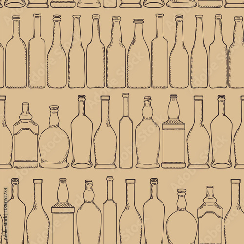 Vector Seamless Pattern of Sketch Bottles