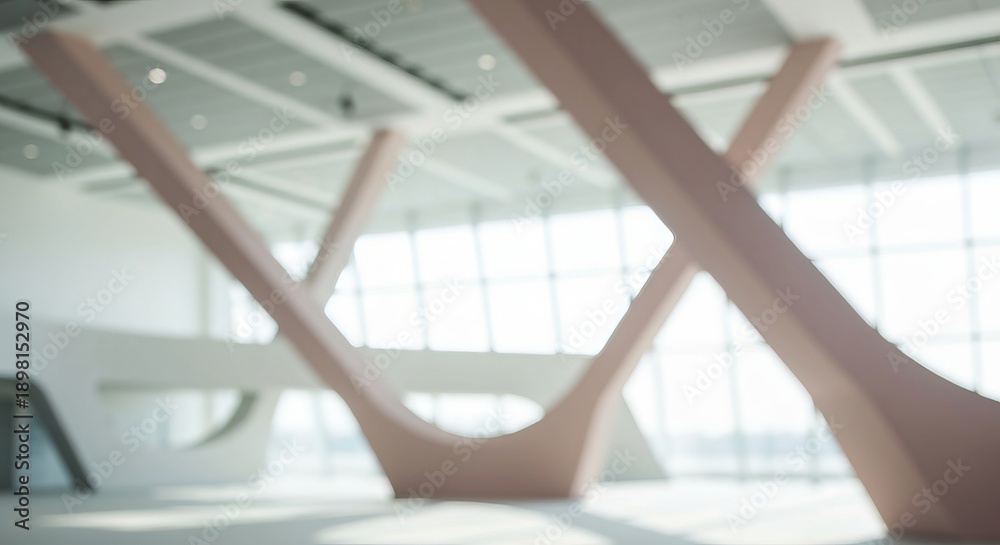 Obraz premium Abstract Exhibition Center Interior with Smooth Pastel Forms Bathed in Bright Natural Light
