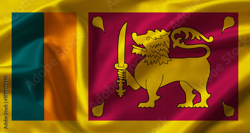 Close up of flag of Sri Lanka with cloth texture. Sri Lanka flag with fabric texture waving