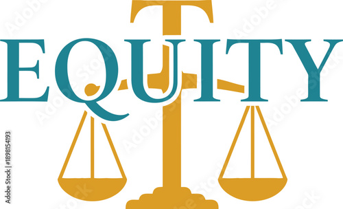 Equity scale typography design vector illustration for social justice fairness legal rights and human equality balance on transparent background.
