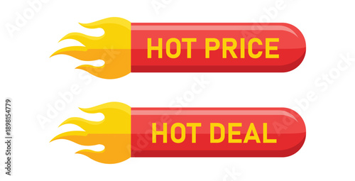 Dynamic fiery Hot Price and Hot Deal banner buttons perfect for urgent sales great discounts limited offers e commerce