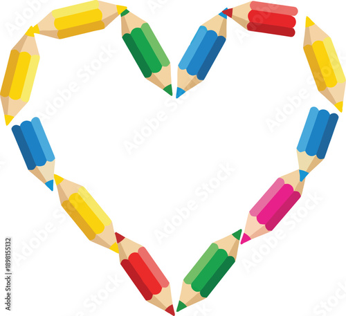 Colorful paper clips arranged in the shape of a heart on a white background