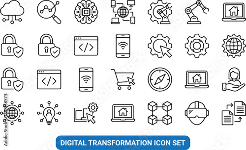 Digital Transformation icon set. Editable line icons. Vector illustration