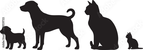 four animal silhouettes puppy dog cat kitten