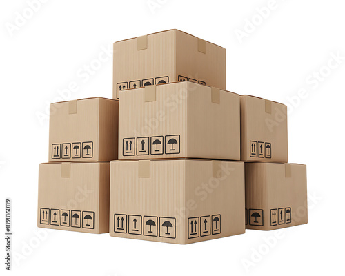 Stack of cardboard shipping boxes on black background