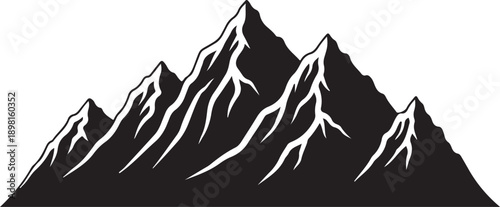 Black and white Himalayas mountain range silhouette